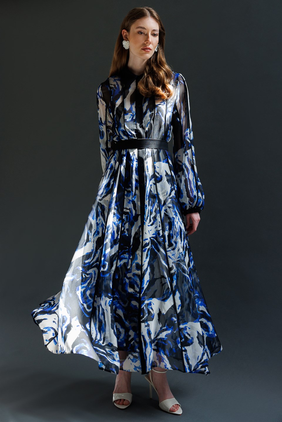 Patterned Chiffon Maxi Dress ROYAL BLUE