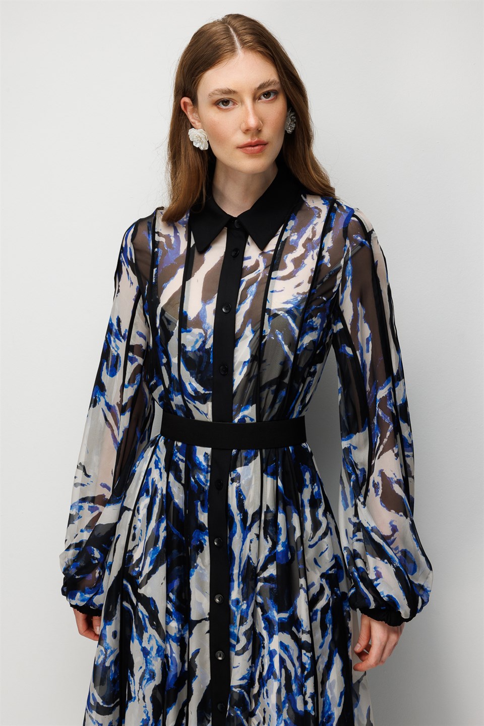 Patterned Chiffon Maxi Dress ROYAL BLUE