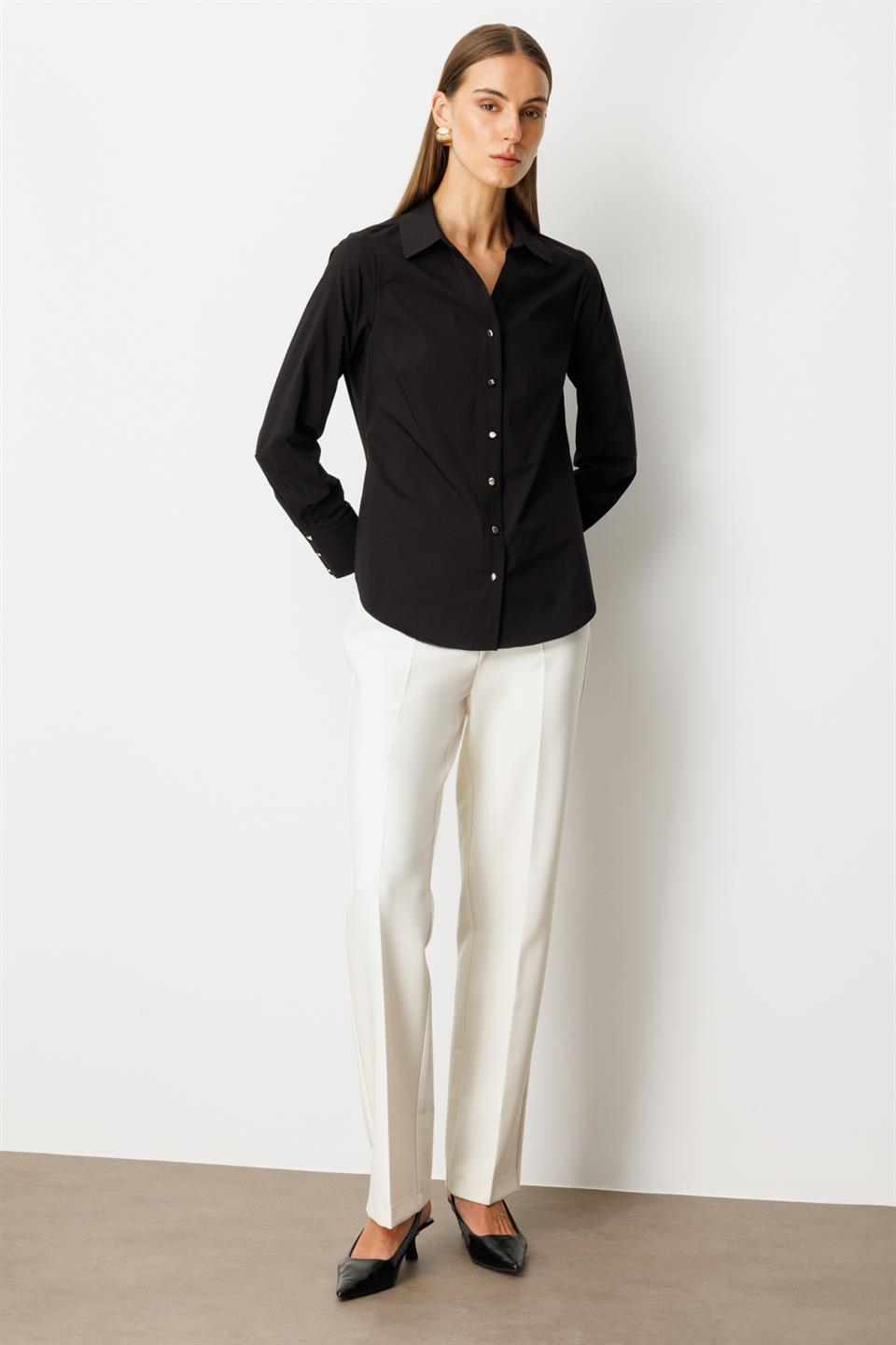 Polo Yaka Pamuklu Gömlek SİYAH