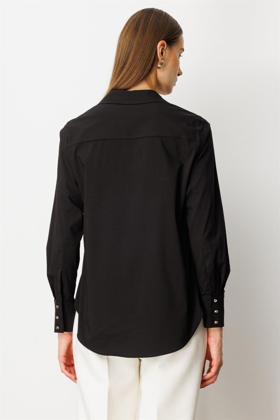 Polo Yaka Pamuklu Gömlek SİYAH