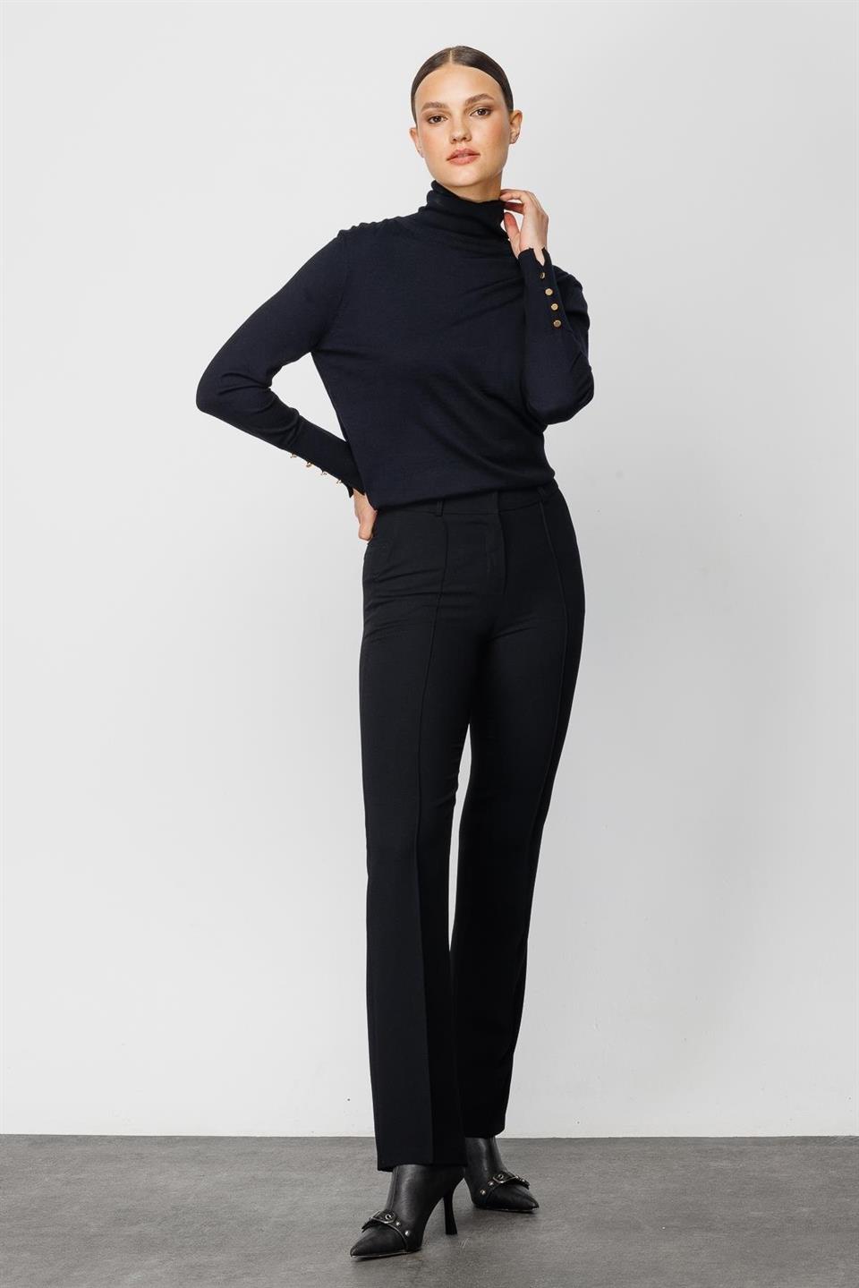 Boru Paça Düz Pantolon SİYAH