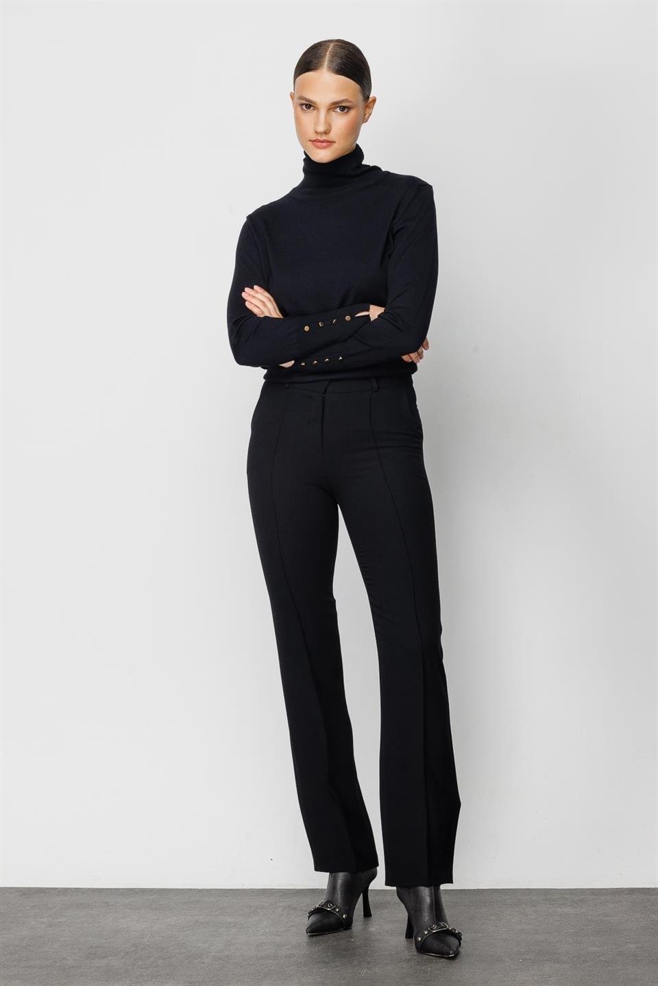 Boru Paça Düz Pantolon SİYAH