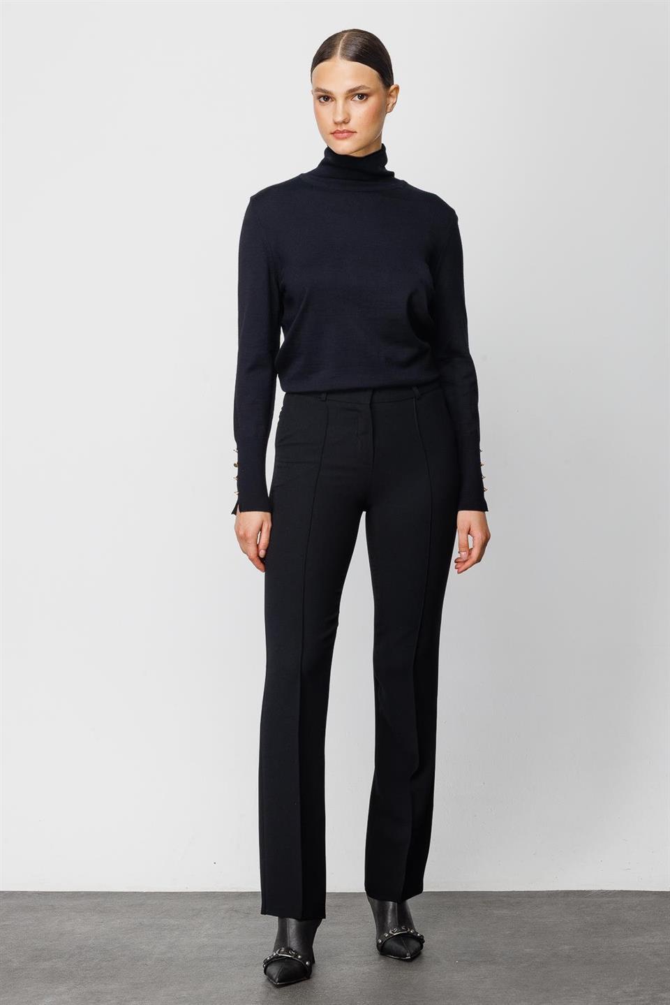 Boru Paça Düz Pantolon SİYAH