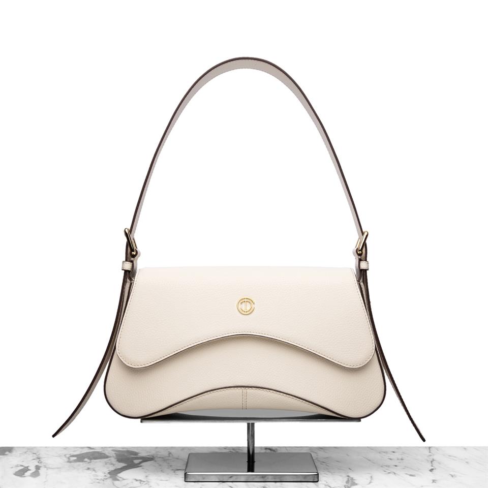 Butterfly Çiçeği Bej Hakiki Deri Kadın Çantası