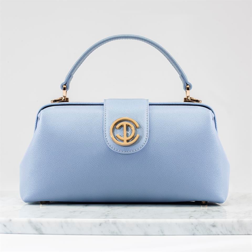 Buz Mavisi Hakiki Deri Kadın Çantası