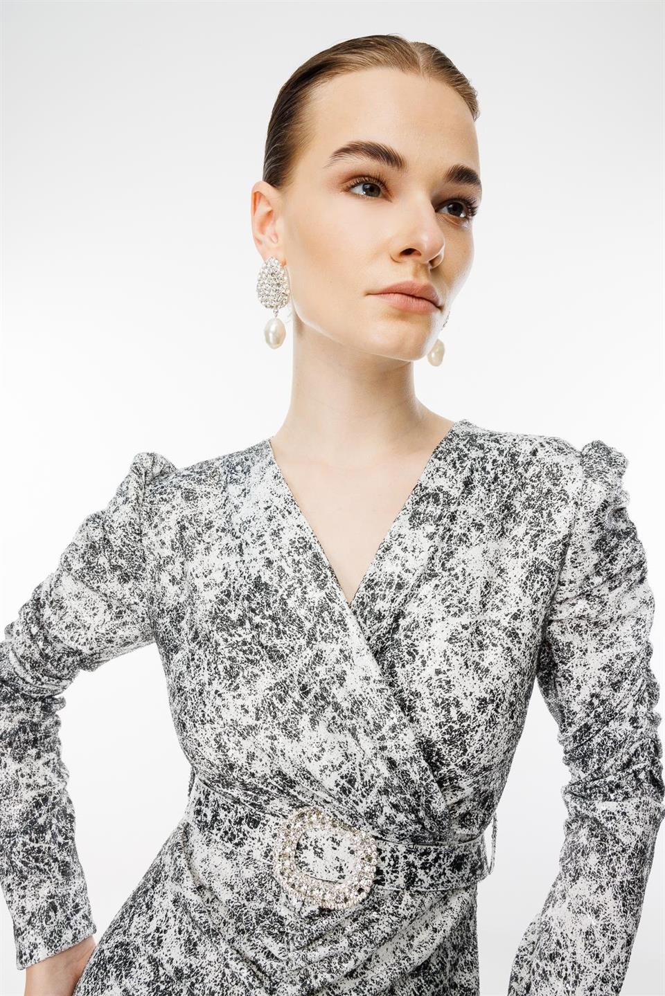 Ruffle Detailed Double Breasted Sequin Dress BLACK