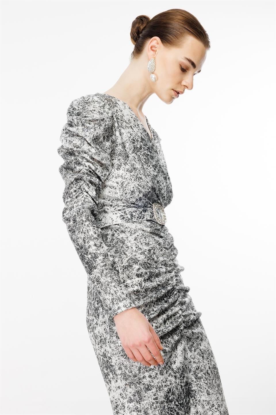 Ruffle Detailed Double Breasted Sequin Dress BLACK