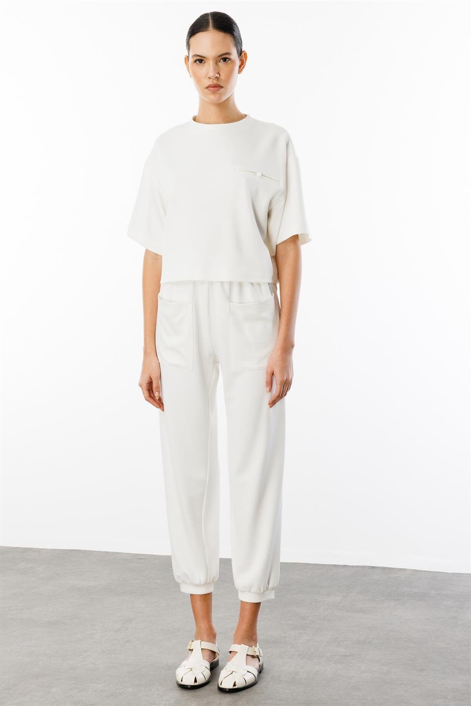 Cep Detay Bluz Pantolonı 2li Takım EKRU