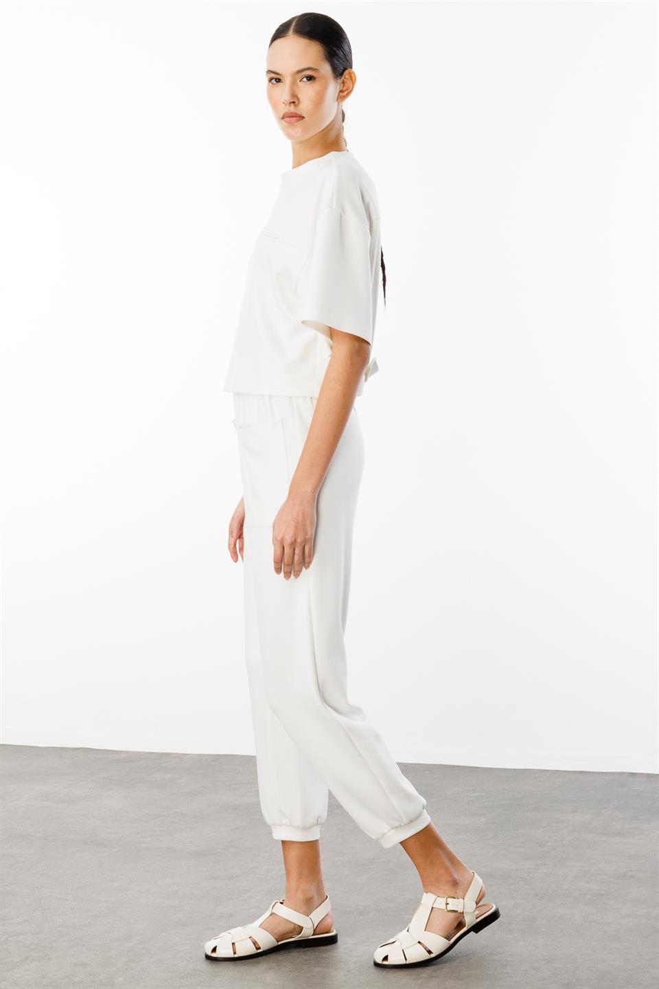 Cep Detay Bluz Pantolonı 2li Takım EKRU