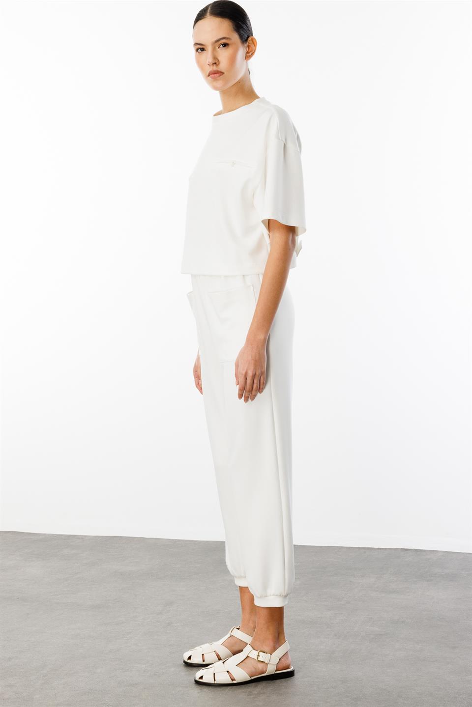 Cep Detay Bluz Pantolonı 2li Takım EKRU