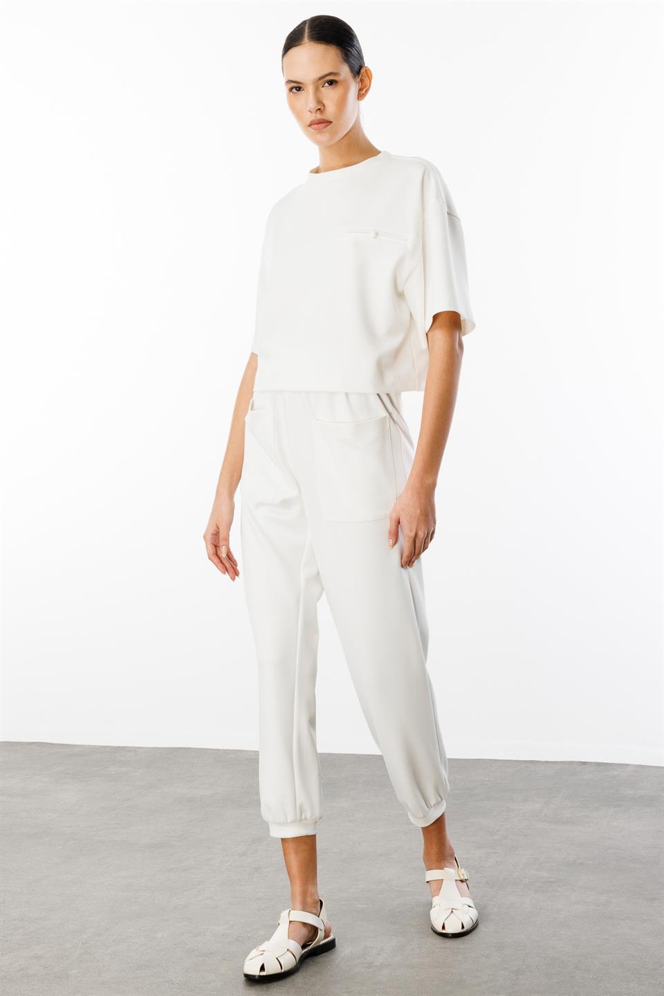 Cep Detay Bluz Pantolonı 2li Takım EKRU