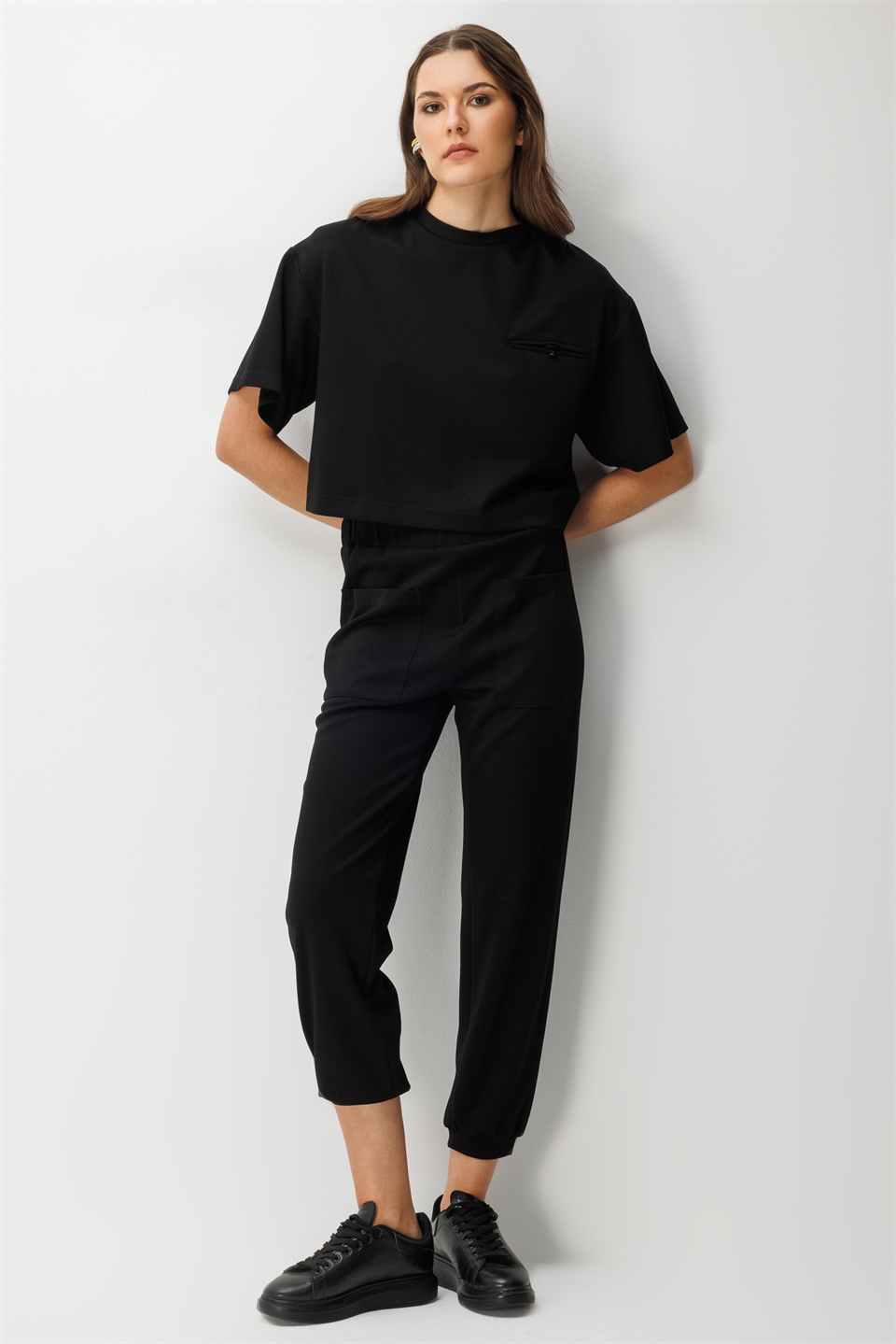 Cep Detay Bluz Pantolonı 2li Takım SİYAH