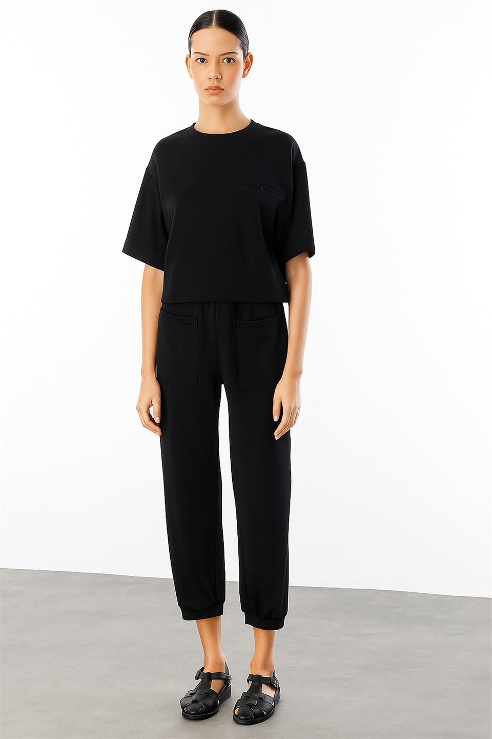 Cep Detay Bluz Pantolonı 2li Takım SİYAH