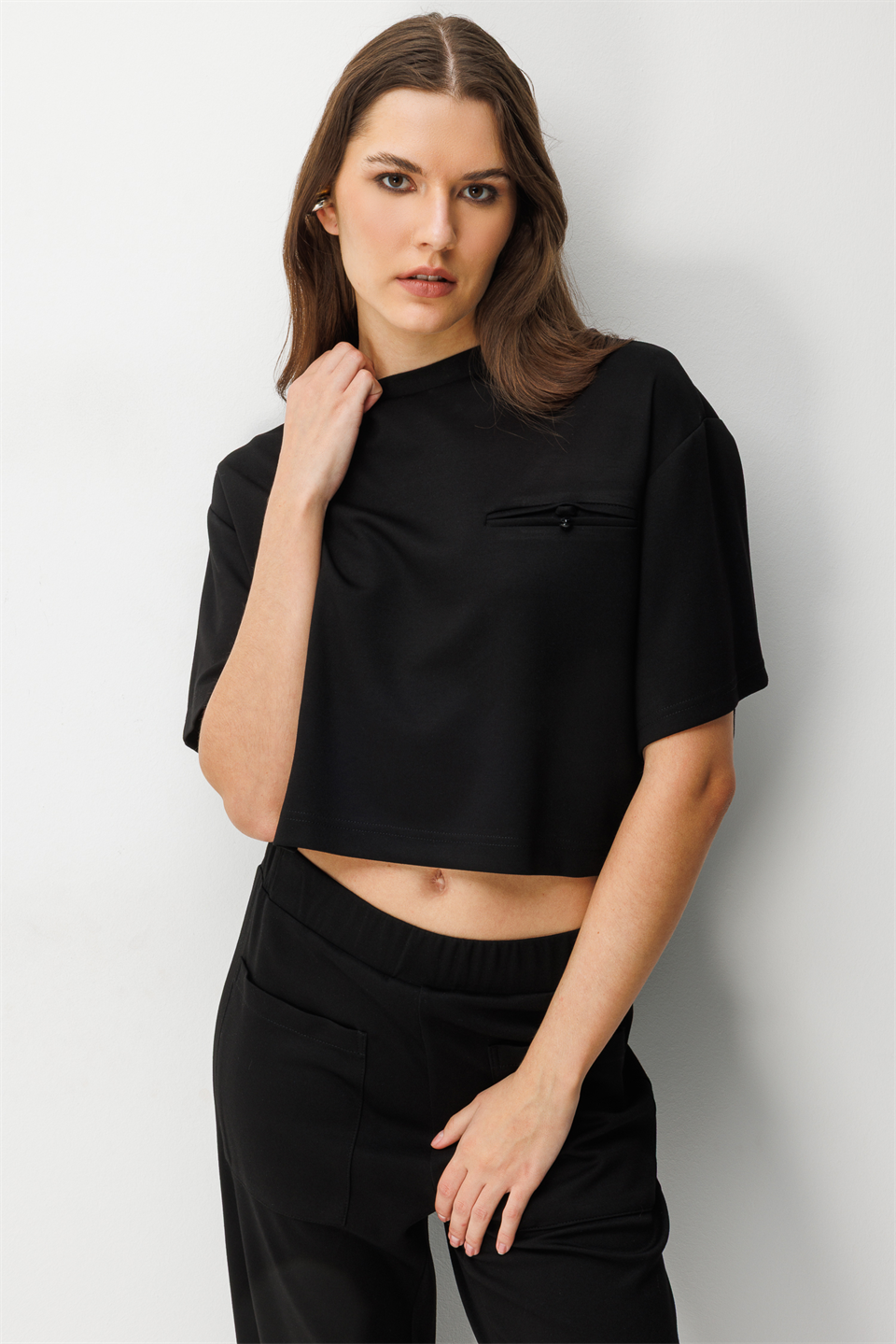 Cep Detay Bluz Pantolonı 2li Takım SİYAH