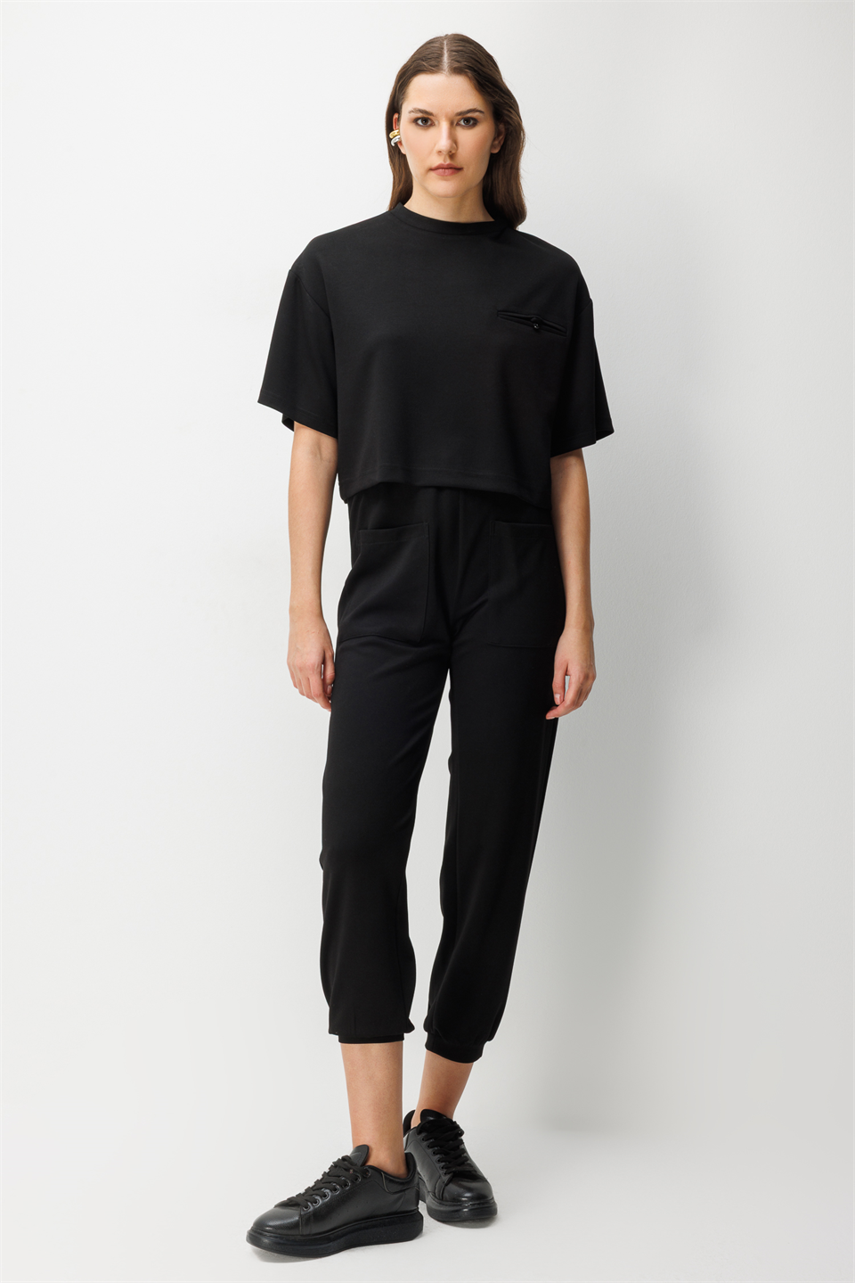 Cep Detay Bluz Pantolonı 2li Takım SİYAH