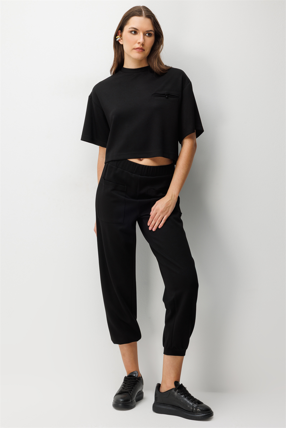 Cep Detay Bluz Pantolonı 2li Takım SİYAH