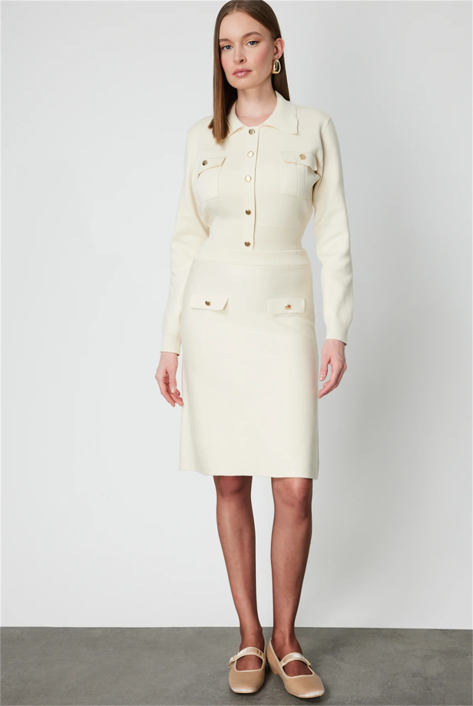 Cep Kapaklı Mini Etek KREM