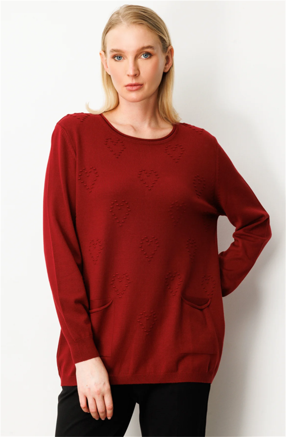 Cepli Arkası Düğmeli Kazak BORDO