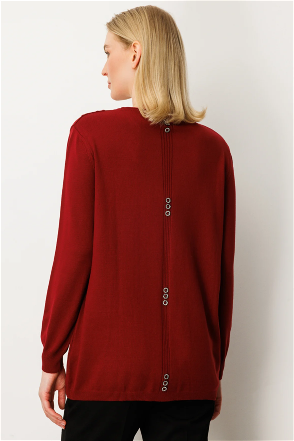 Cepli Arkası Düğmeli Kazak BORDO