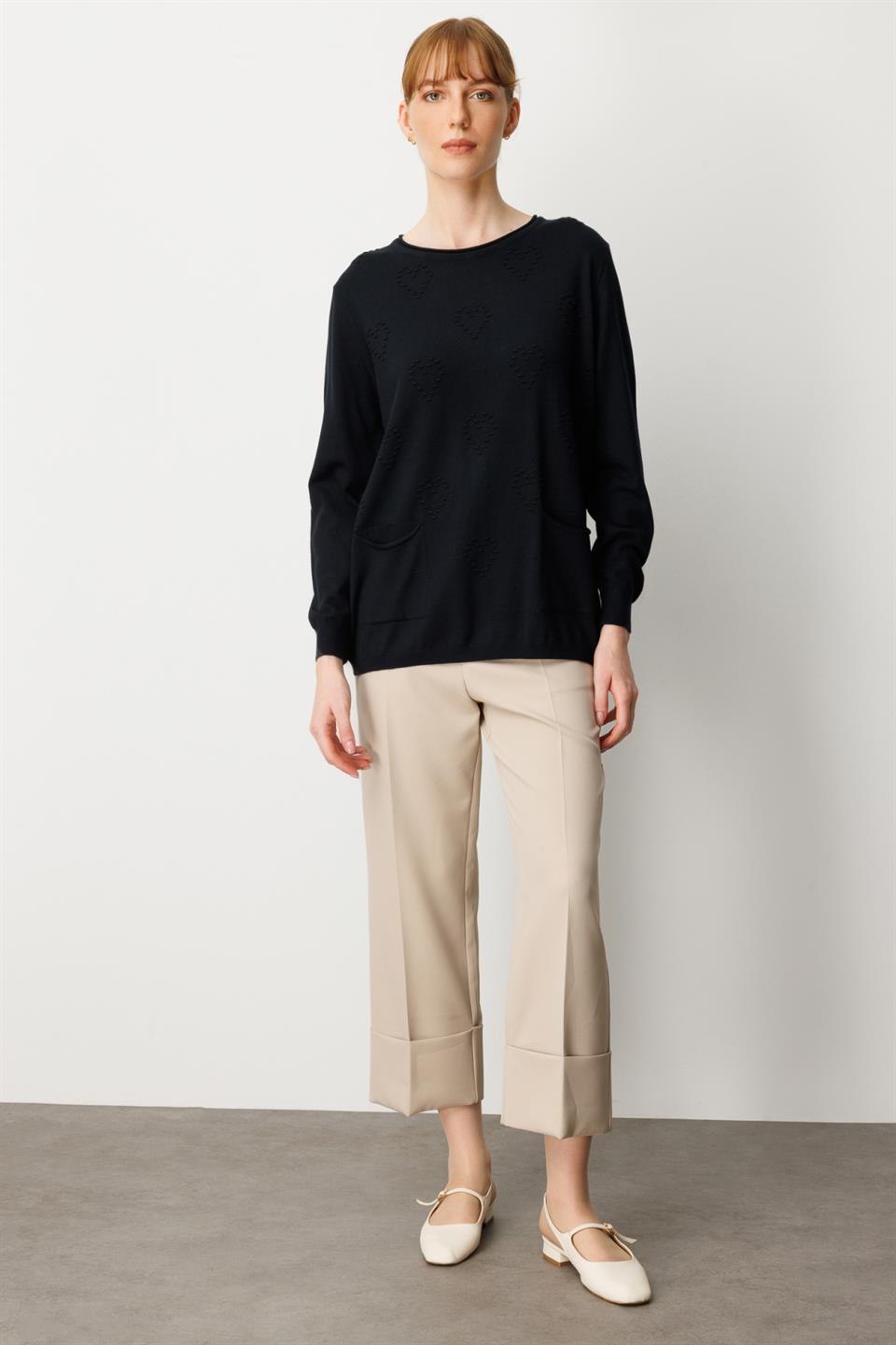 Cepli Arkası Düğmeli Kazak SİYAH