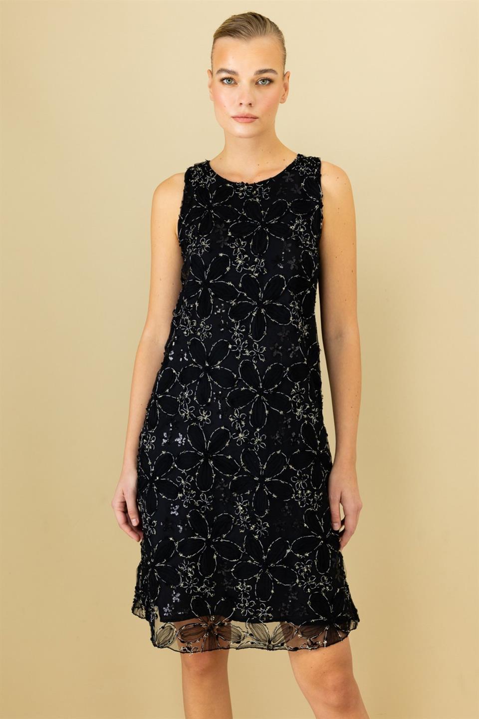 Floral Patterned Lined Sleeveless Dress BLACK