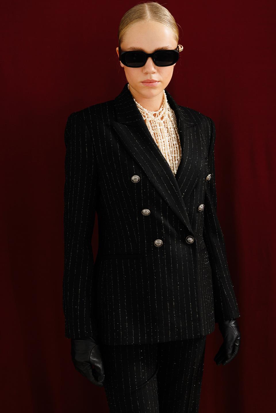 Çizgili Taşlı Takım SİYAH