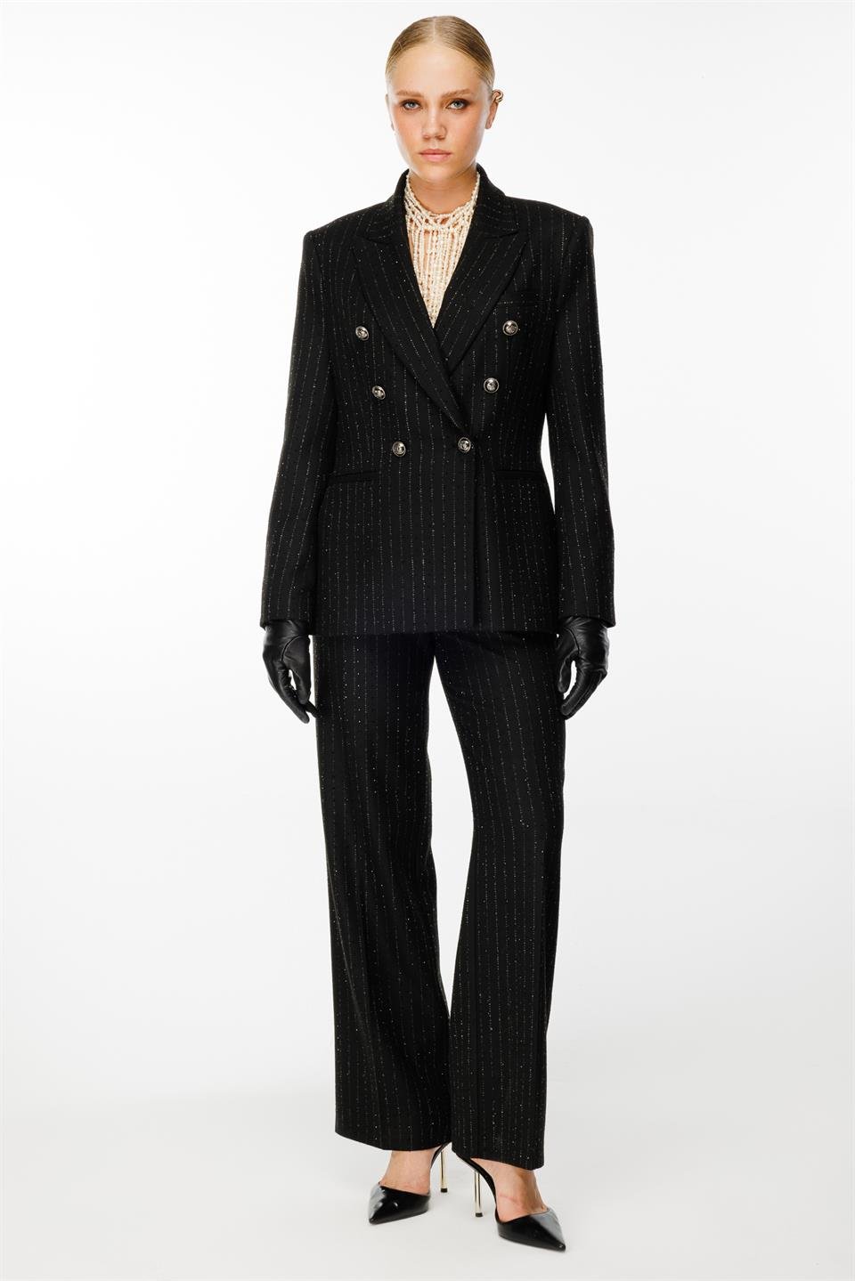 Çizgili Taşlı Takım SİYAH