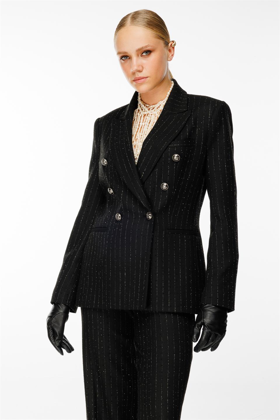 Çizgili Taşlı Takım SİYAH