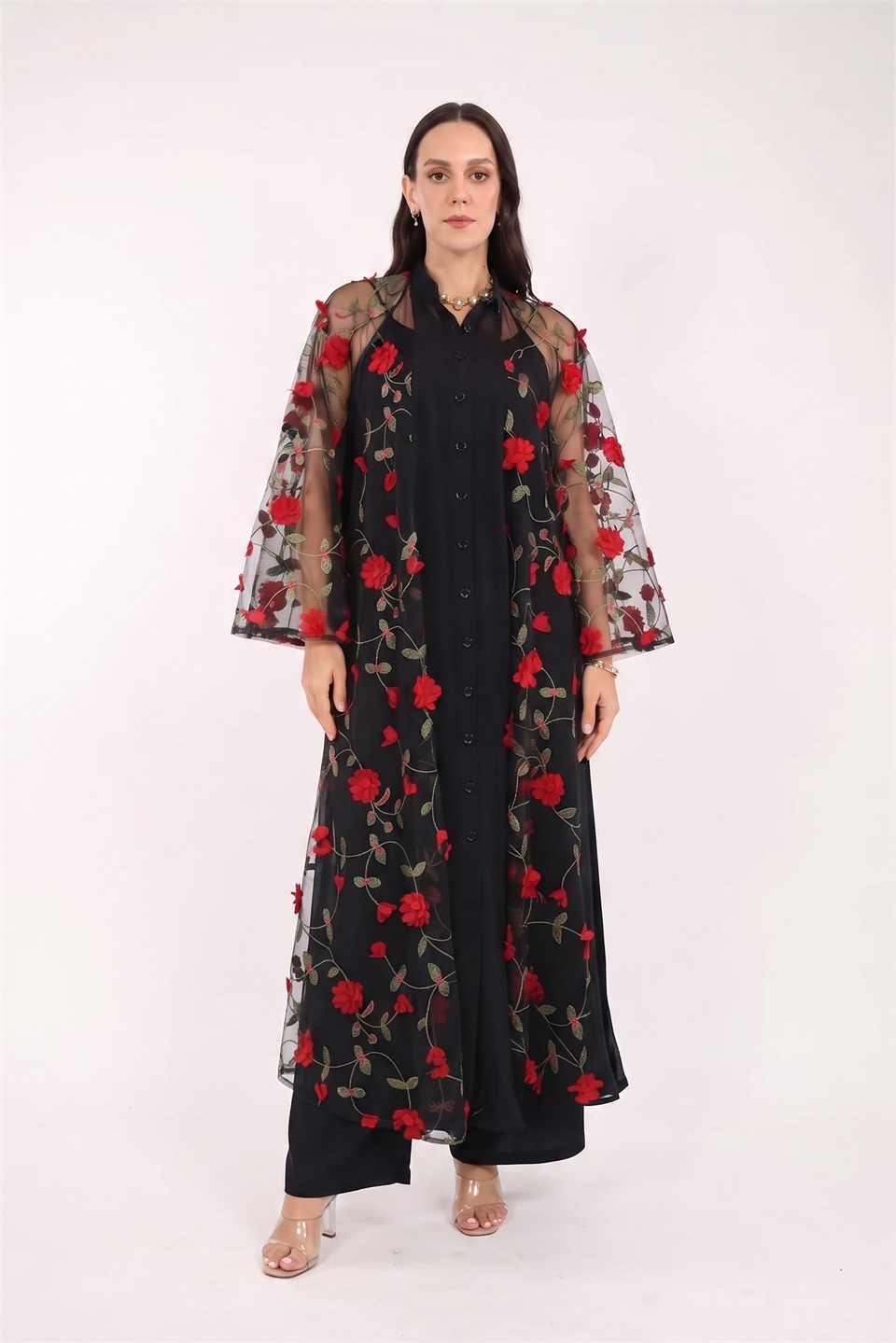 Abaya SİYAH-KIRMIZI
