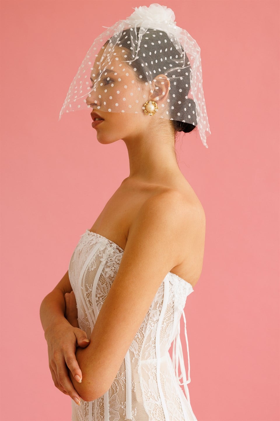 Lace Waist Corset Detail Strapless Wedding Dress WHITE