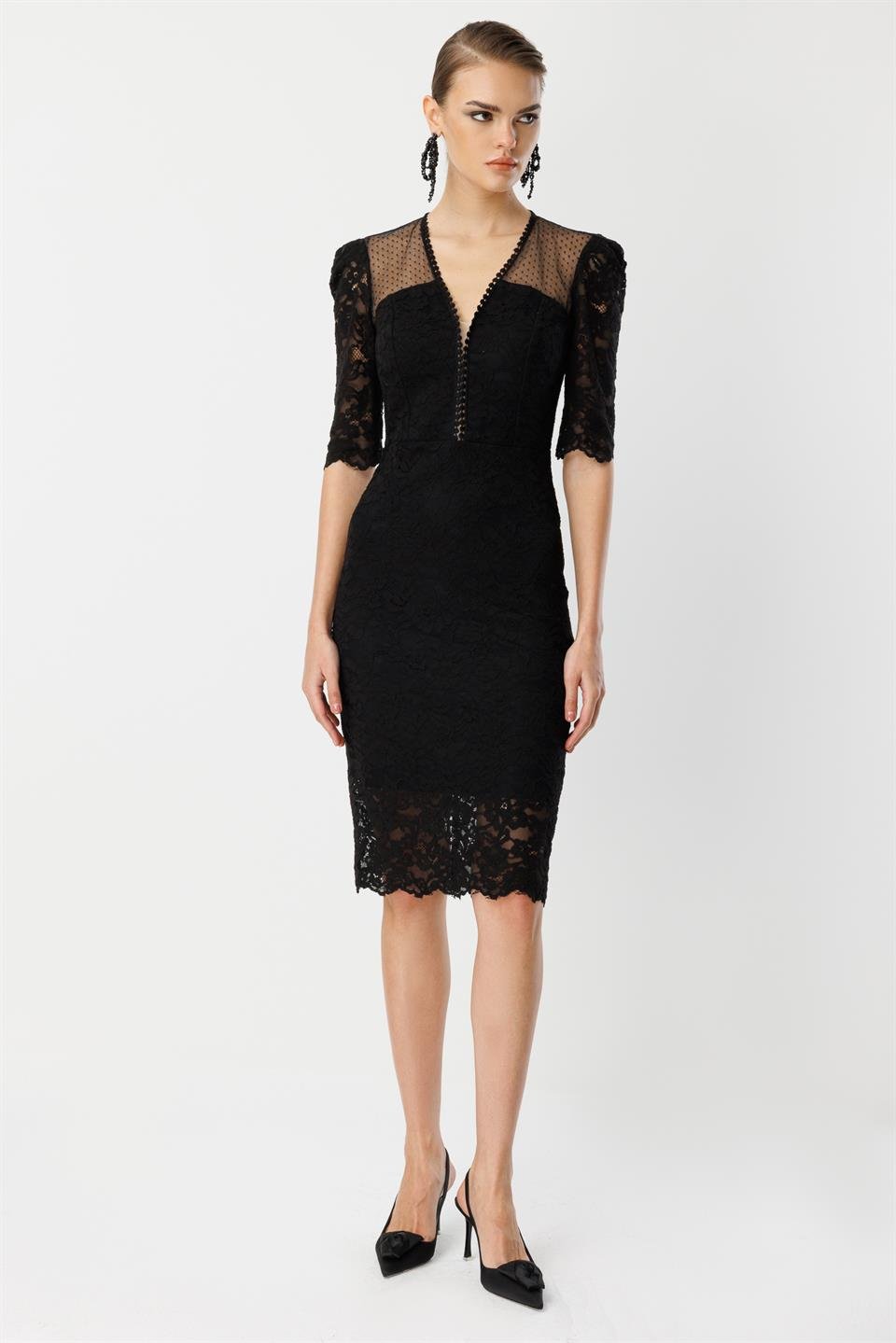 Dantel Detay Elbise SİYAH
