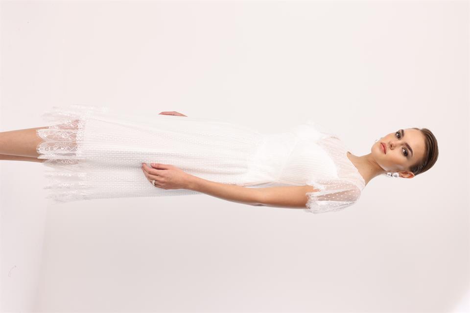 Dantel Garnili Tül Elbise EKRU