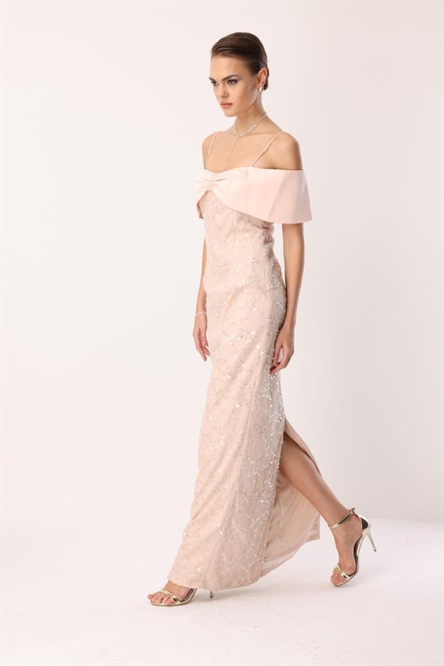 Dantel İşleme Detay Yaka Abiye PUDRA