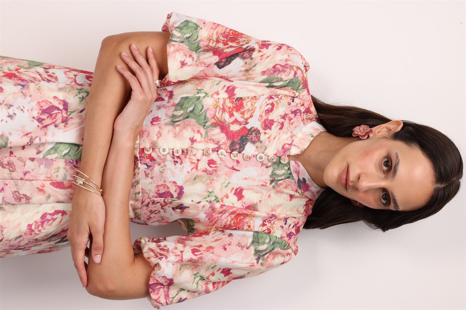 Linen Dress with Button Detail ECRU