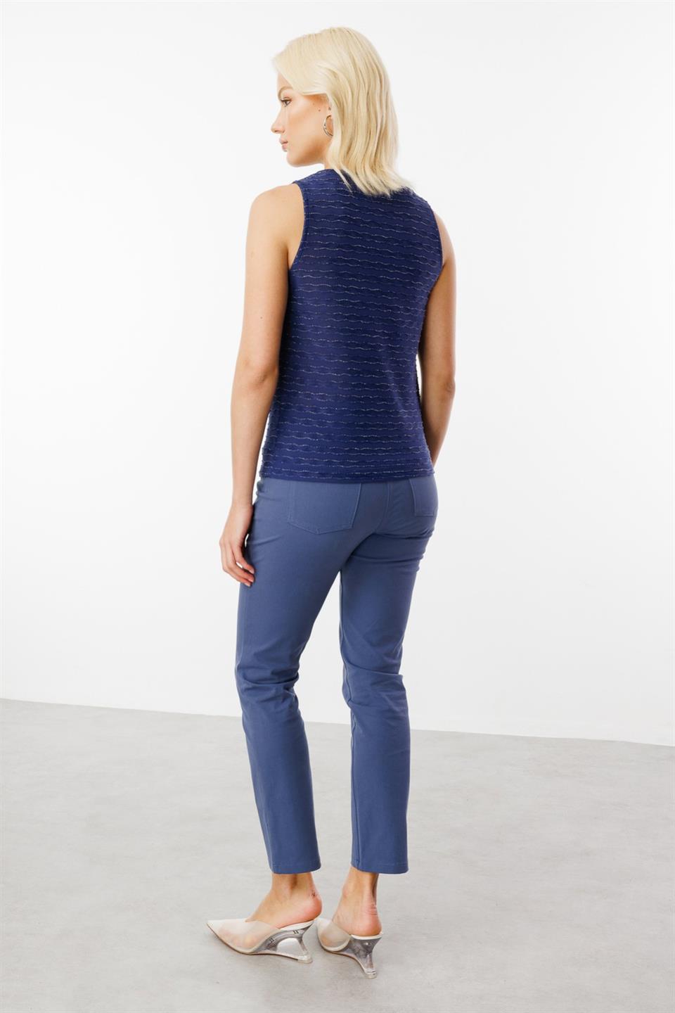 Cowl Neck Glittery Blouse NAVY BLUE
