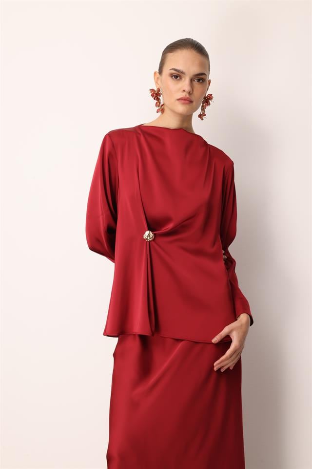 Degaje Yaka Uzun Kol Bluz BORDO