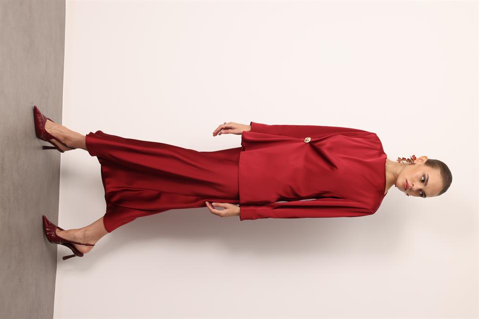 Degaje Yaka Uzun Kol Bluz BORDO