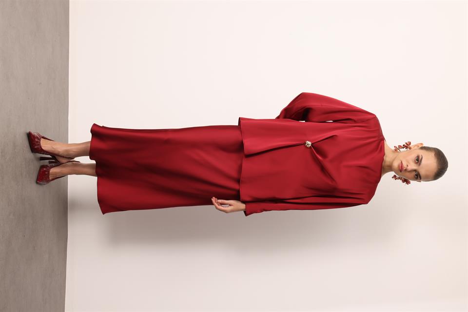 Degaje Yaka Uzun Kol Bluz BORDO