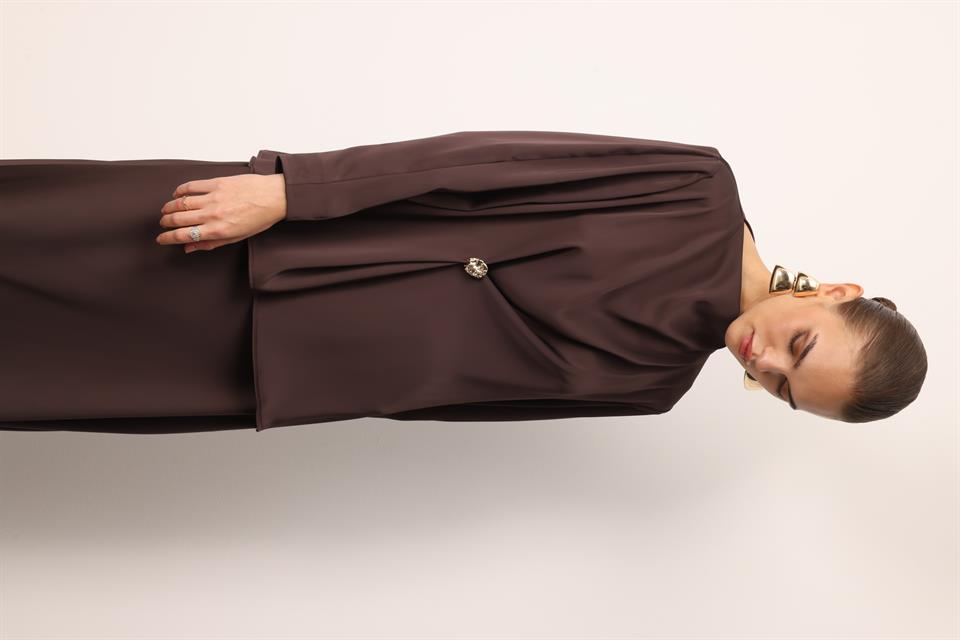 Cowl Neck Long Sleeve Blouse BROWN