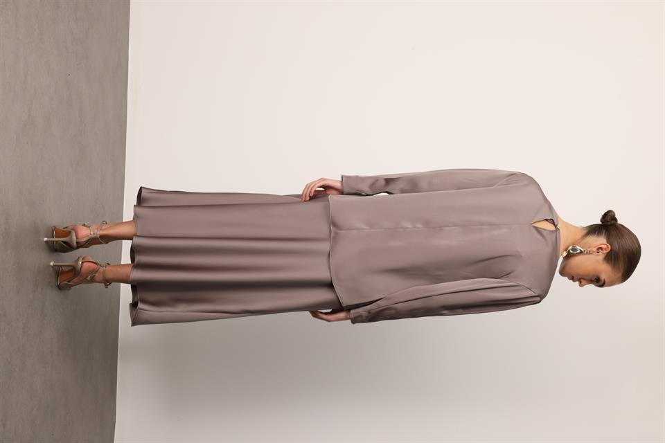 Degaje Yaka Uzun Kol Bluz VİZON