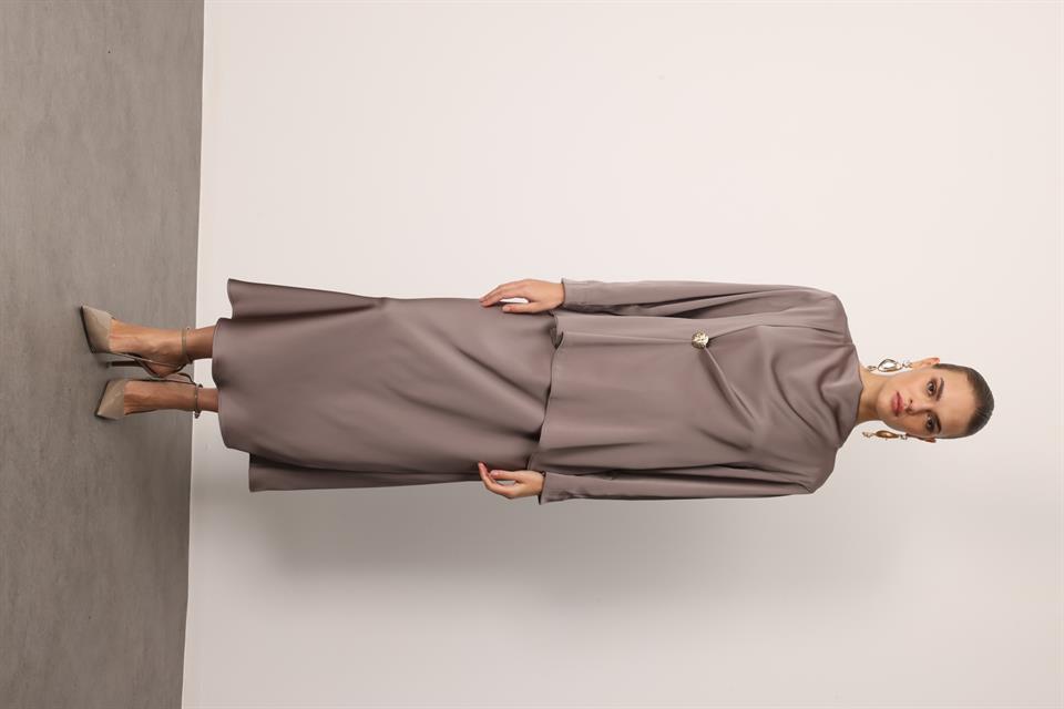 Degaje Yaka Uzun Kol Bluz VİZON