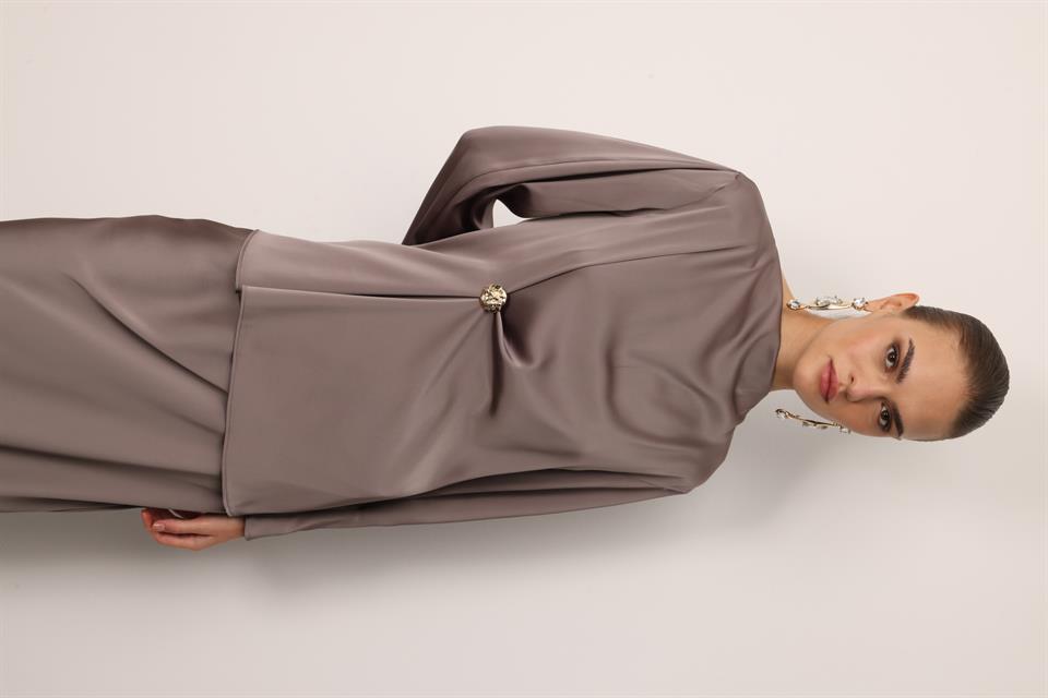 Degaje Yaka Uzun Kol Bluz VİZON