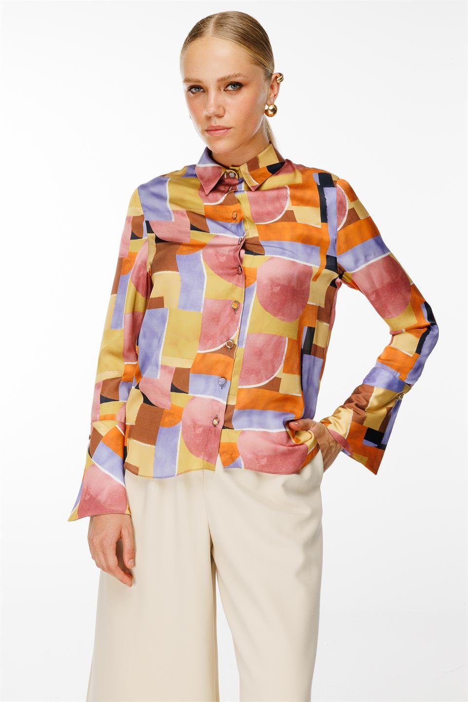 Dijital Baskı Volan Manşetli Gömlek BAKIR