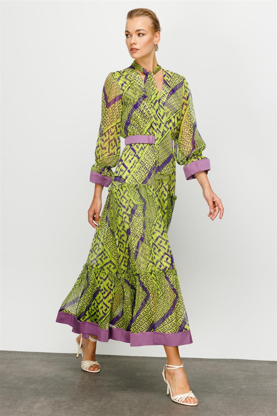 Digital Tie Collar Dress GREEN