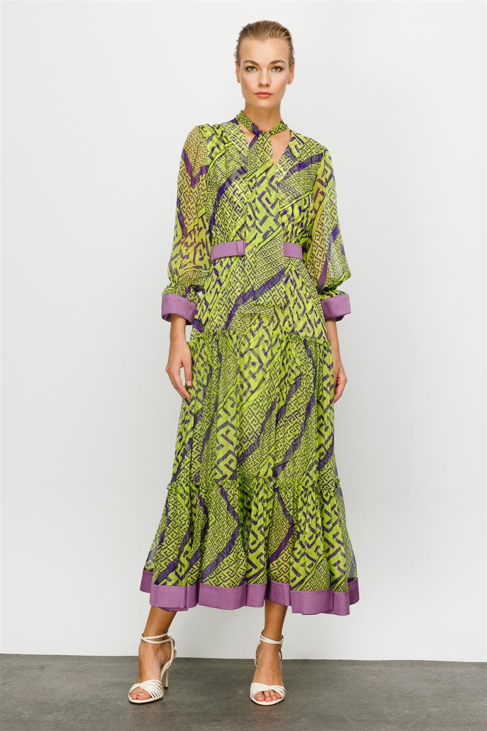 Digital Tie Collar Dress GREEN