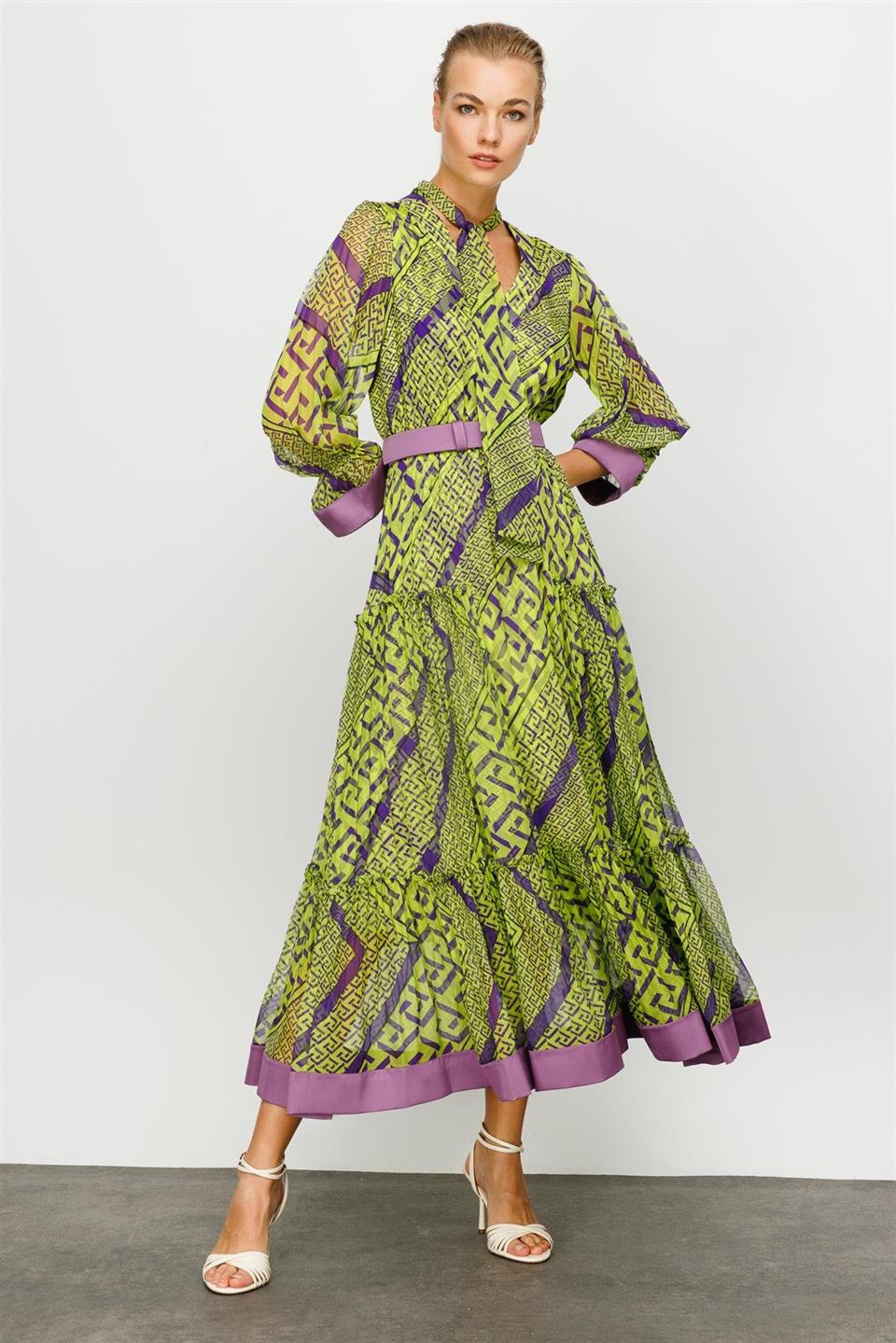 Digital Tie Collar Dress GREEN