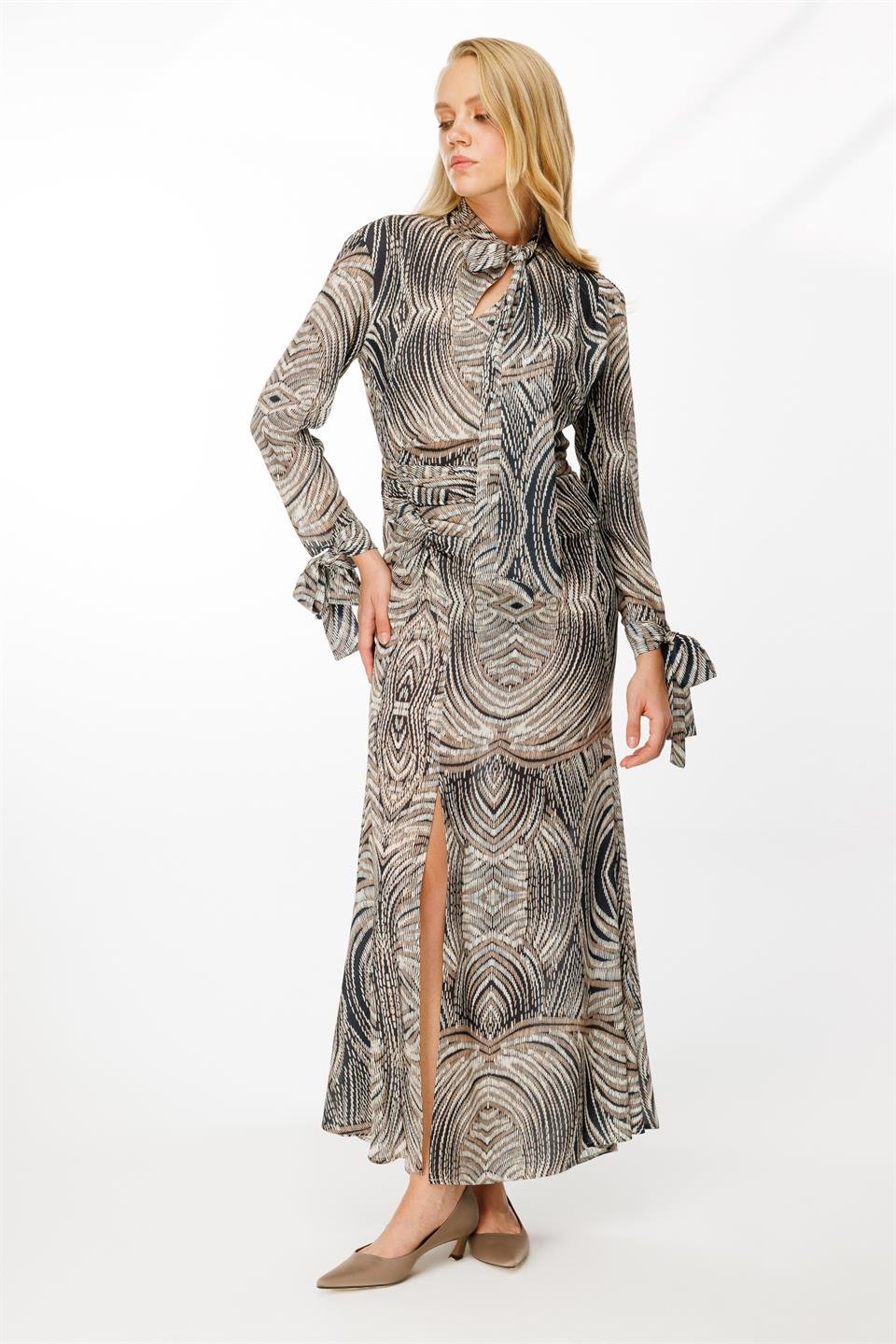 Digital Right Knee Slit Dress with PATTERNED