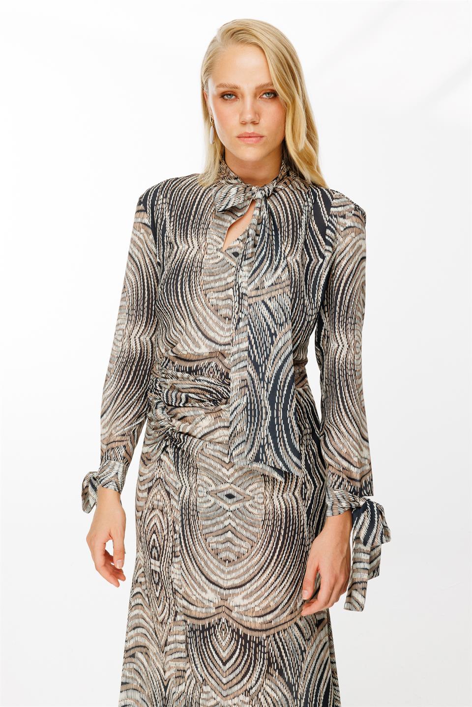 Digital Right Knee Slit Dress with PATTERNED