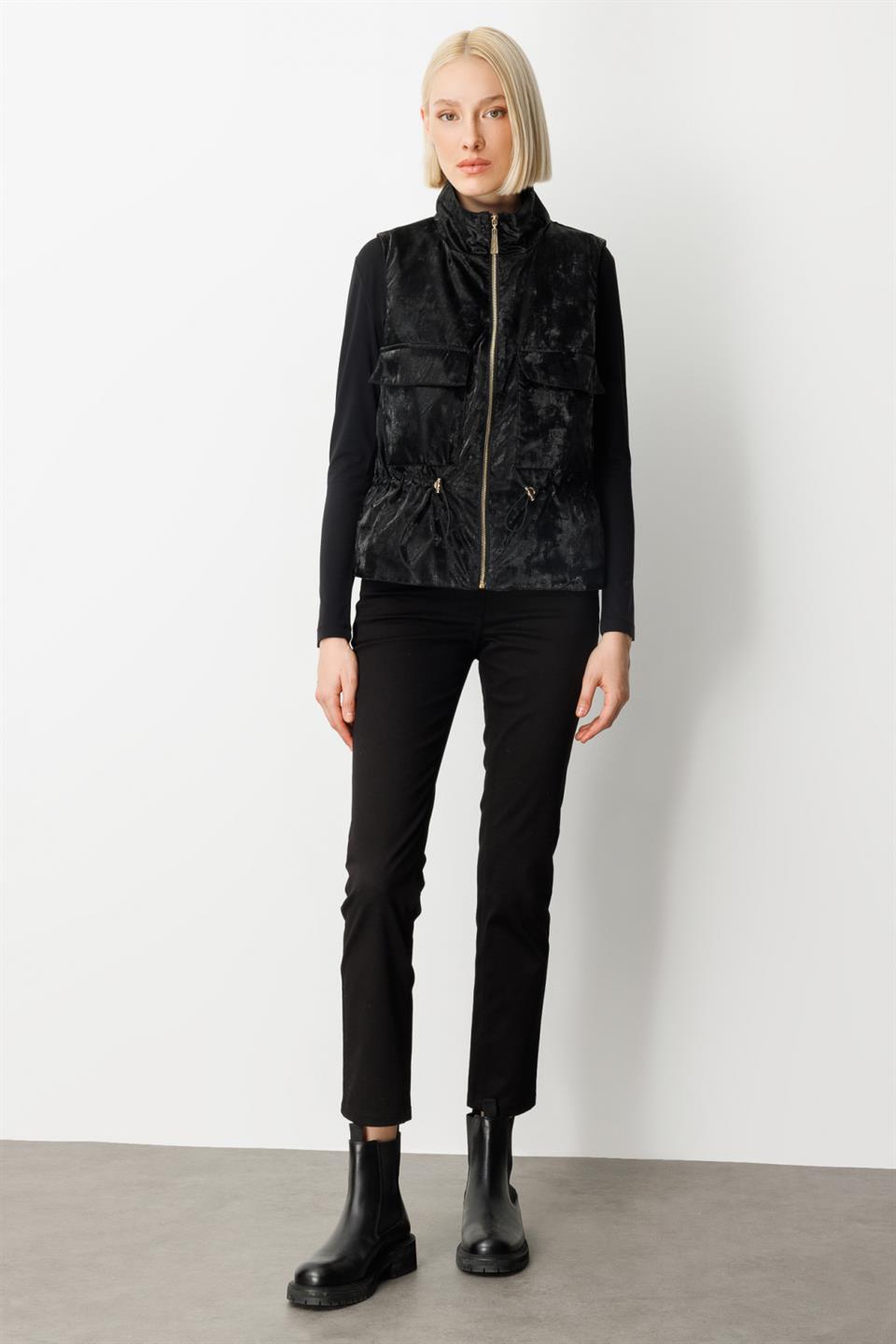 Dik Yaka Cepli Yelek SİYAH