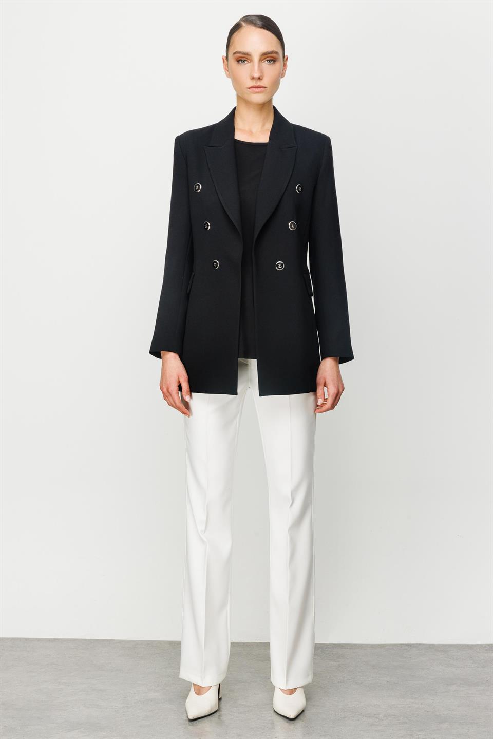 Düğme Detaylı Mono Yaka Ceket SİYAH